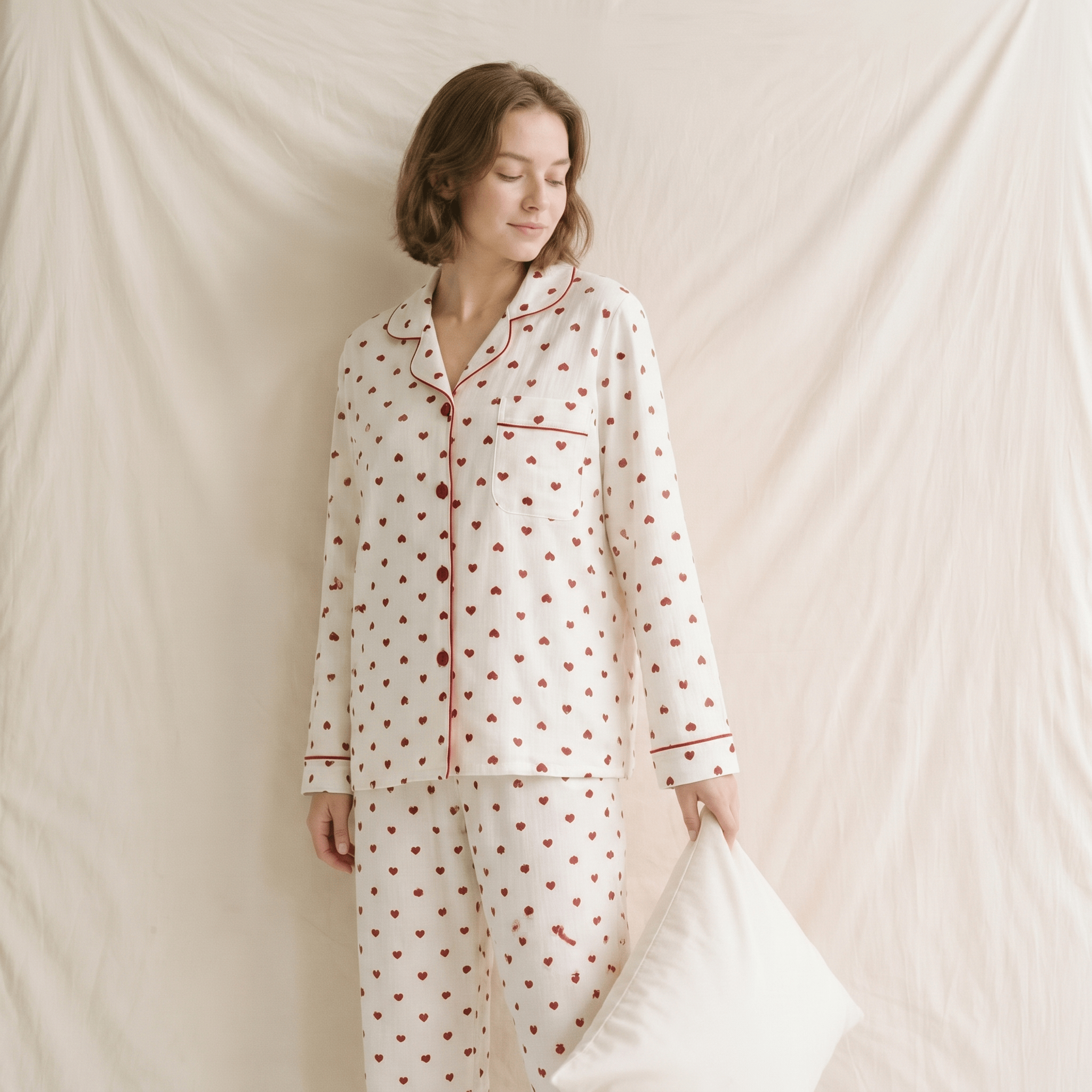 Pyjama Femme Coeurs Rouges