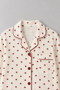 Pyjama Femme Coeurs Rouges – à plat, haut