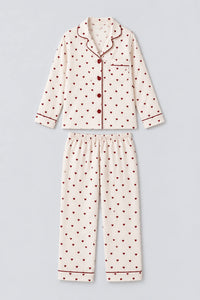 Pyjama Femme Coeurs Rouges – à plat, ensemble complet