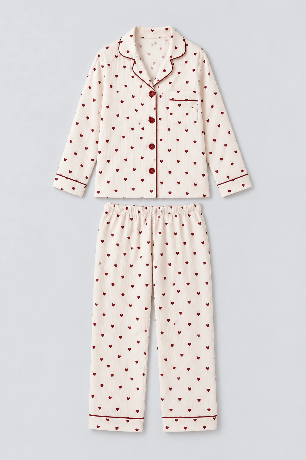 Pyjama Femme Coeurs Rouges – à plat, ensemble complet