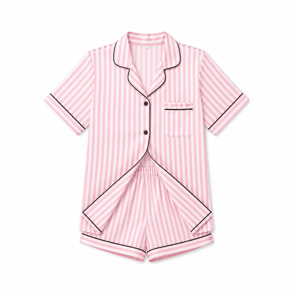 Pyjama Femme Satin Rose à Rayures