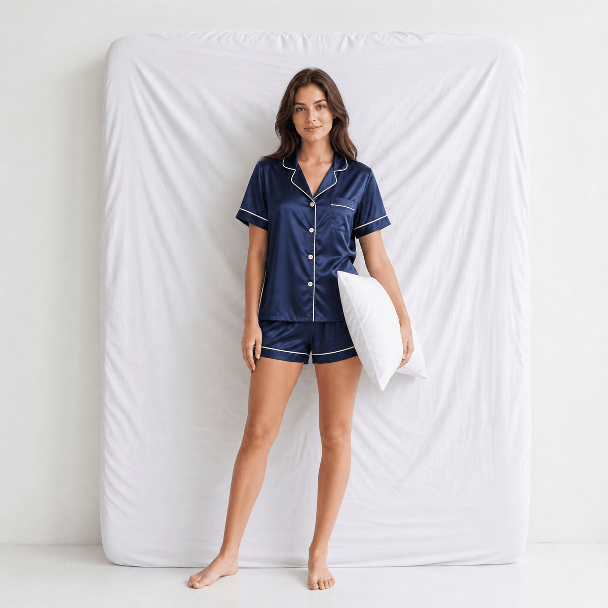 Pyjama Femme Satiné Bleu Marine