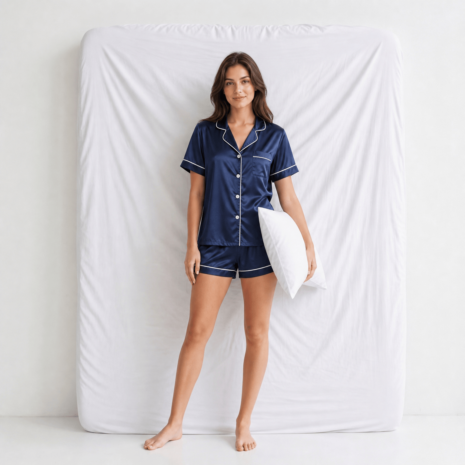 Pyjama Femme Satiné Bleu Marine