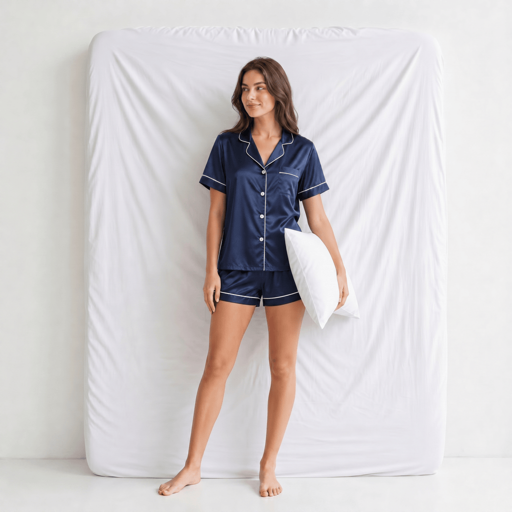 Pyjama Femme Satiné Bleu Marine