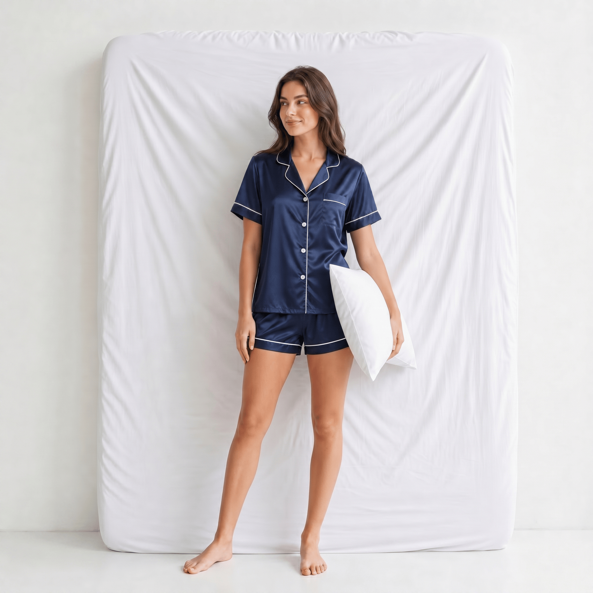 Pyjama Femme Satiné Bleu Marine