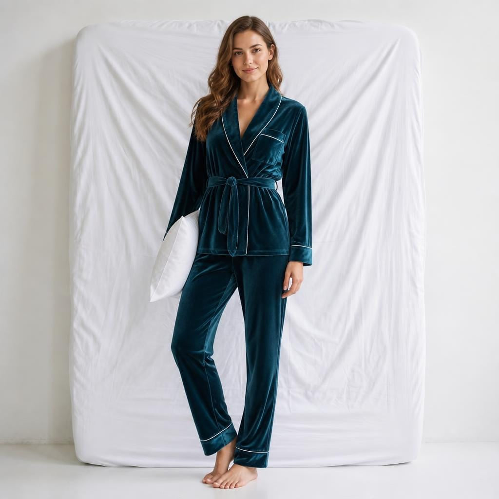 Pyjama Femme Velours Bleu Canard