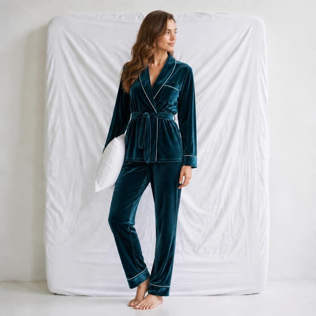 Pyjama Femme Velours Bleu Canard