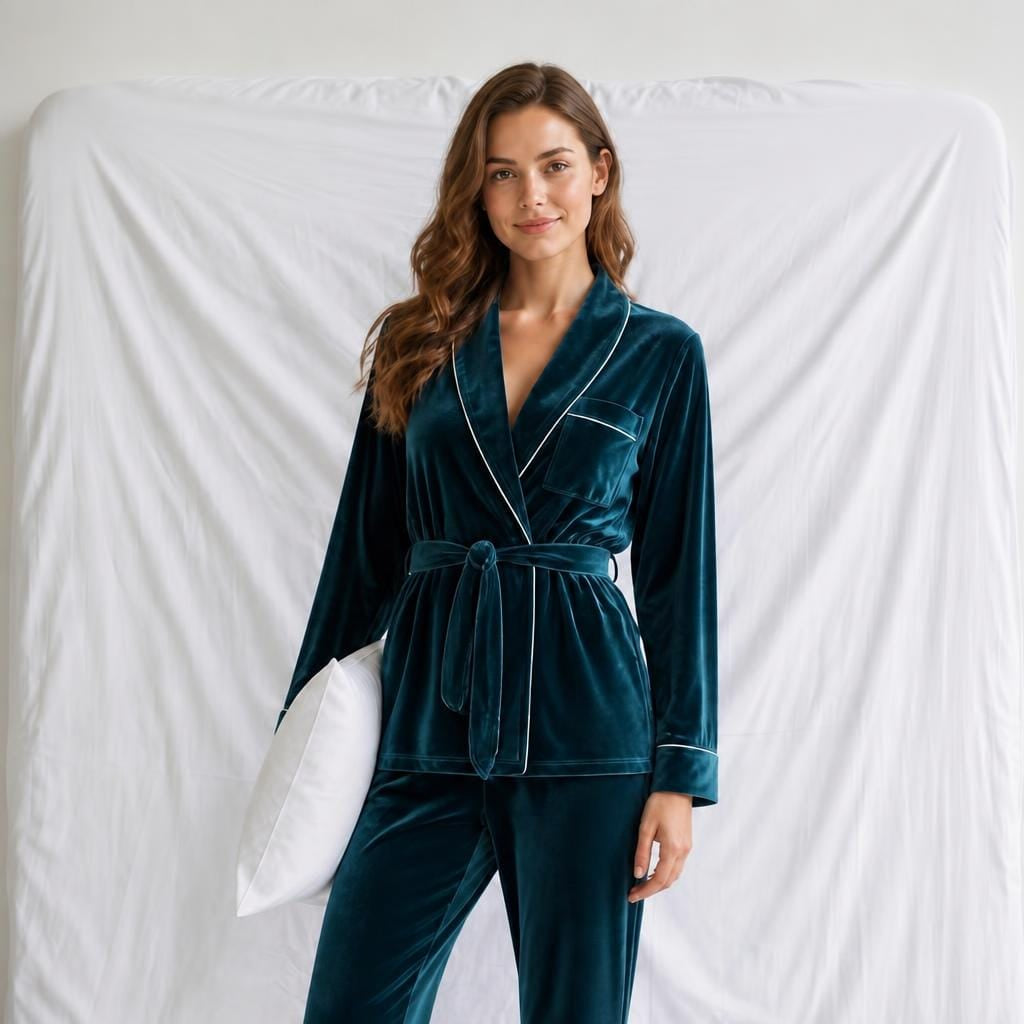 Pyjama Femme Velours Bleu Canard