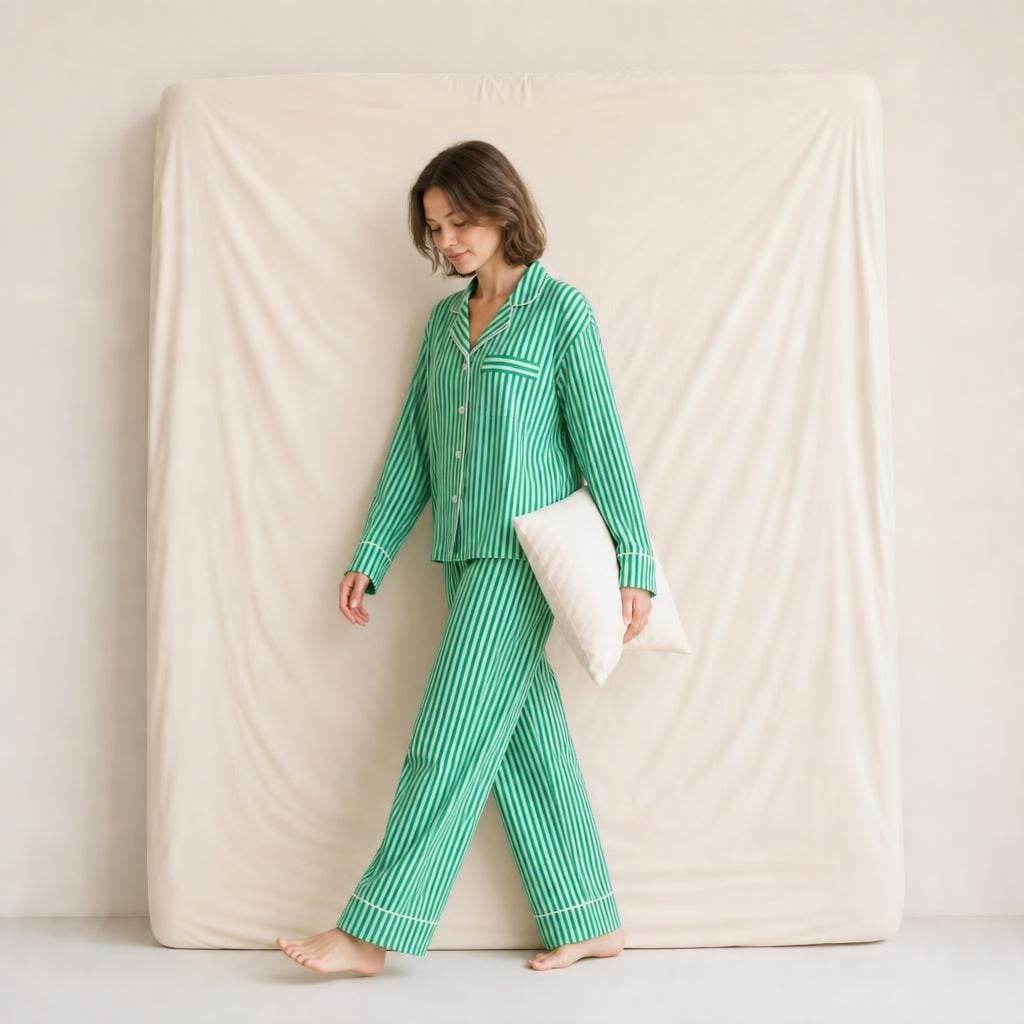 Pyjama Vert à Rayures pour Femme