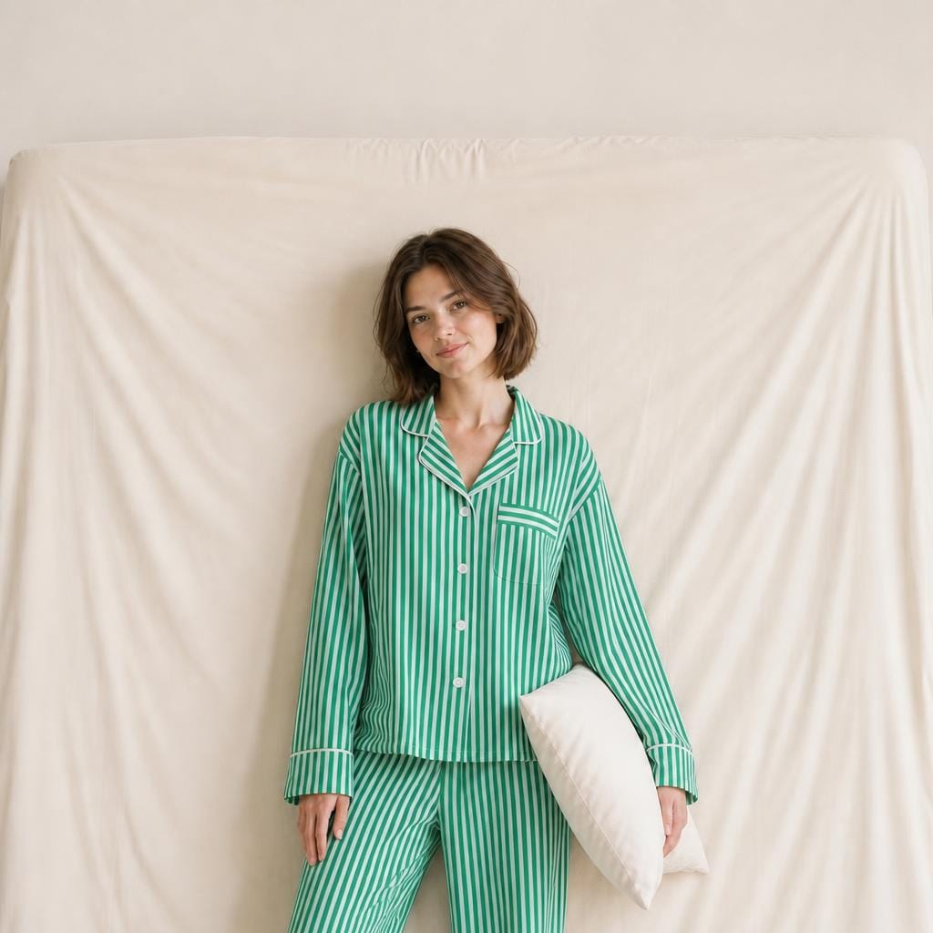 Pyjama Vert à Rayures pour Femme